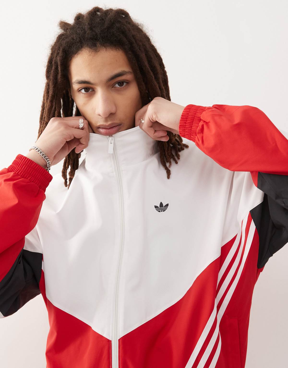 adidas Originals woven track top in white and red