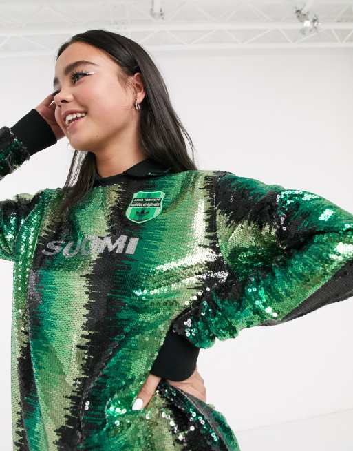 adidas Originals x Anna Isoniemi sequin football shirt in green