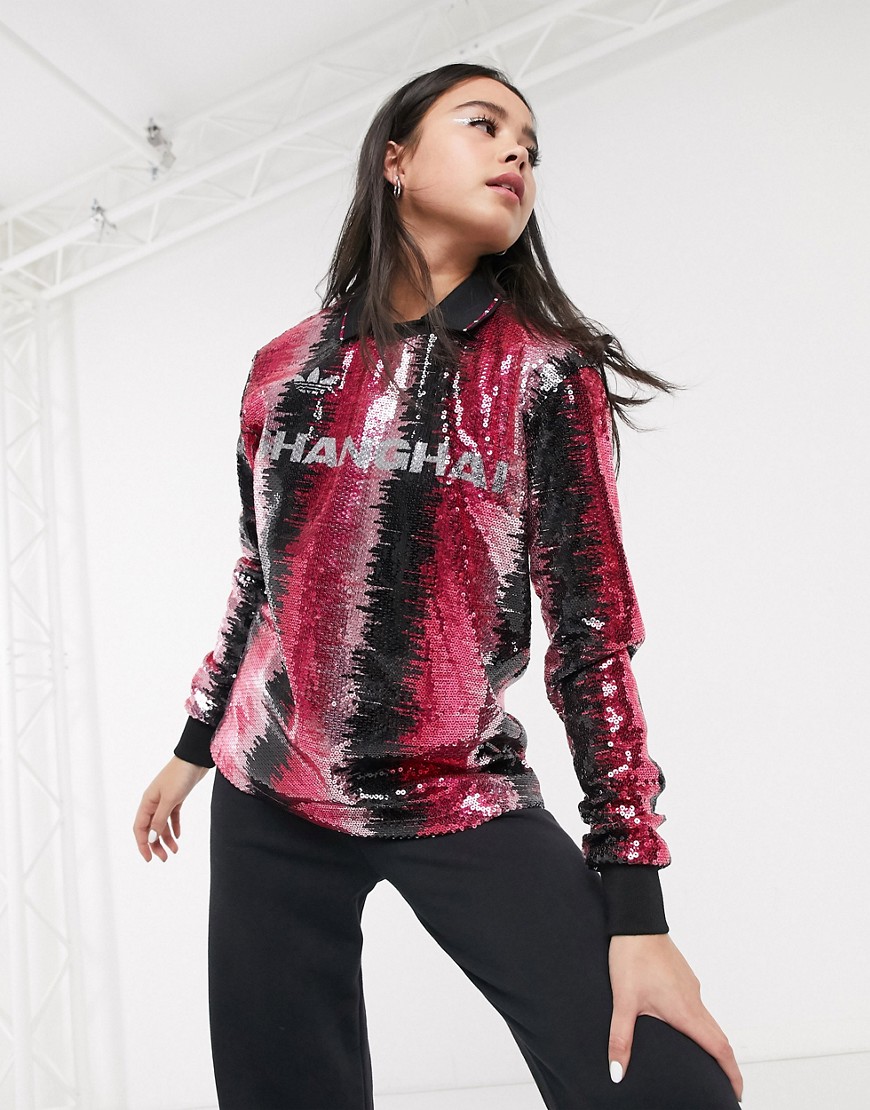 Adidas Originals x Anna Isoniemi sequin football shirt in in pink