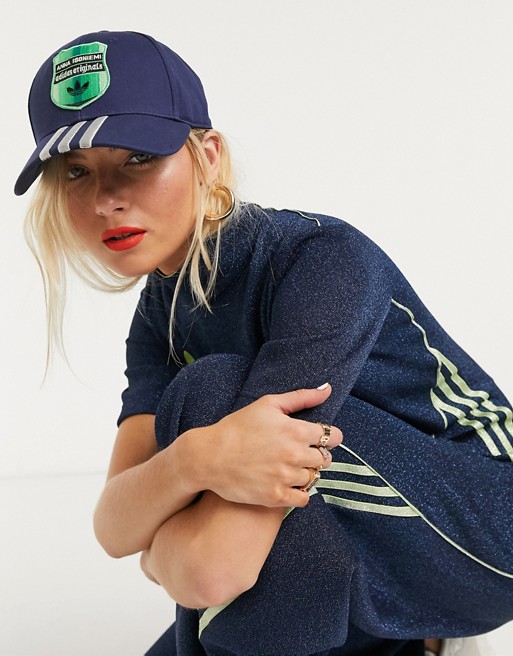 adidas Originals x Anna Isoniemi three stripe trefoil baseball cap in navy