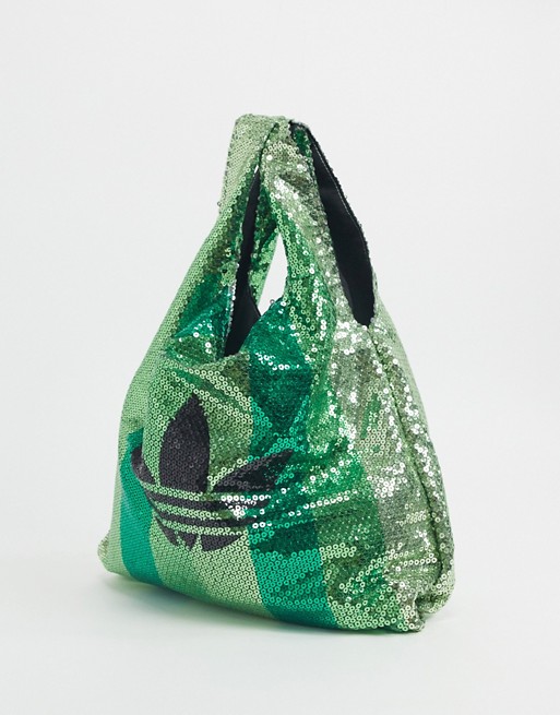 adidas Originals x Anna Isoniemi trefoil sequin shopper bag in green