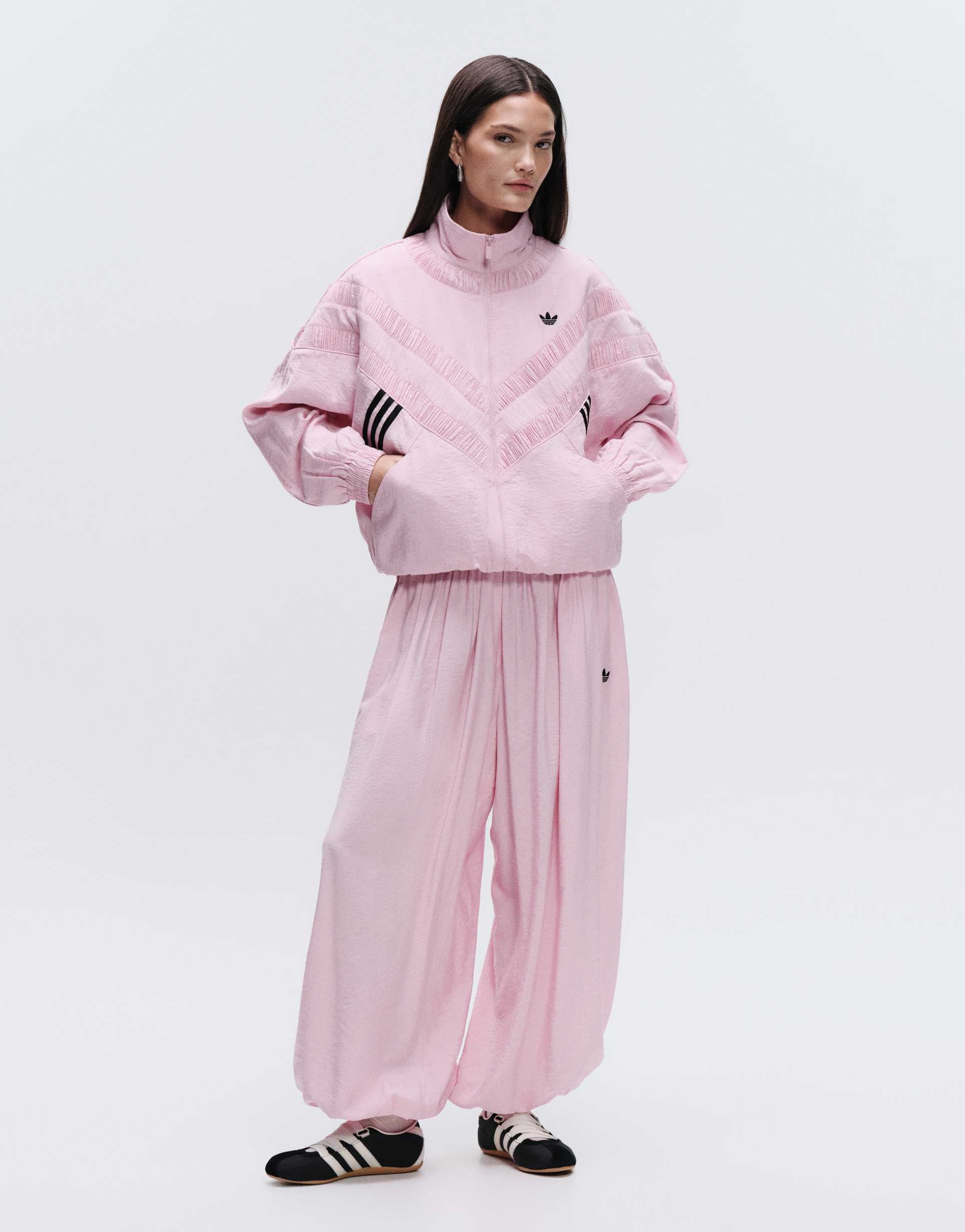 adidas originals x asos balloon track pants in pink nylon mix