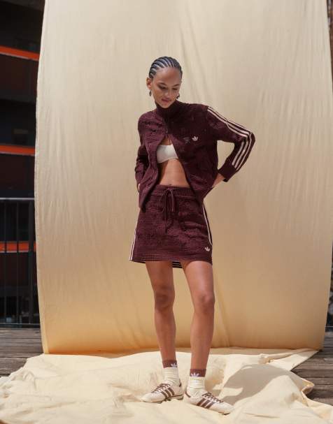 adidas Originals x ASOS crochet knitted mini skirt in brown