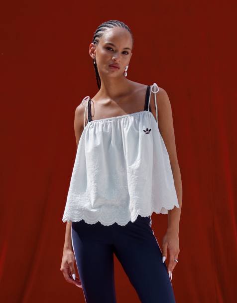 adidas Originals x ASOS broderie cami top in white - view 1
