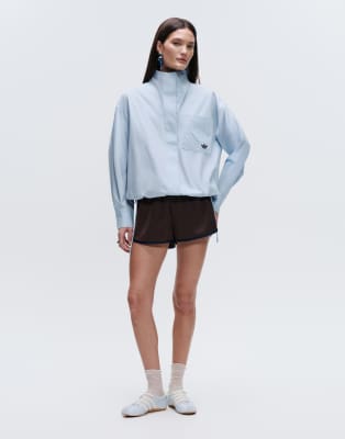 Chemise oversize à col cheminée - Bleu XL