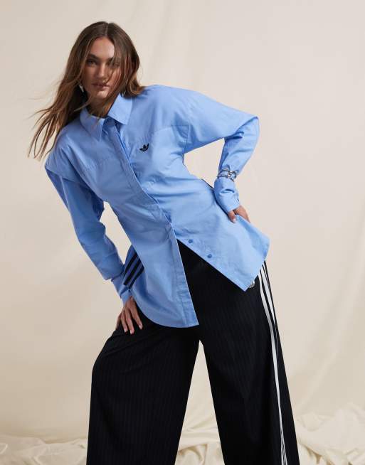 adidas Originals x ASOS cinched shirt with shoulder pads in blue