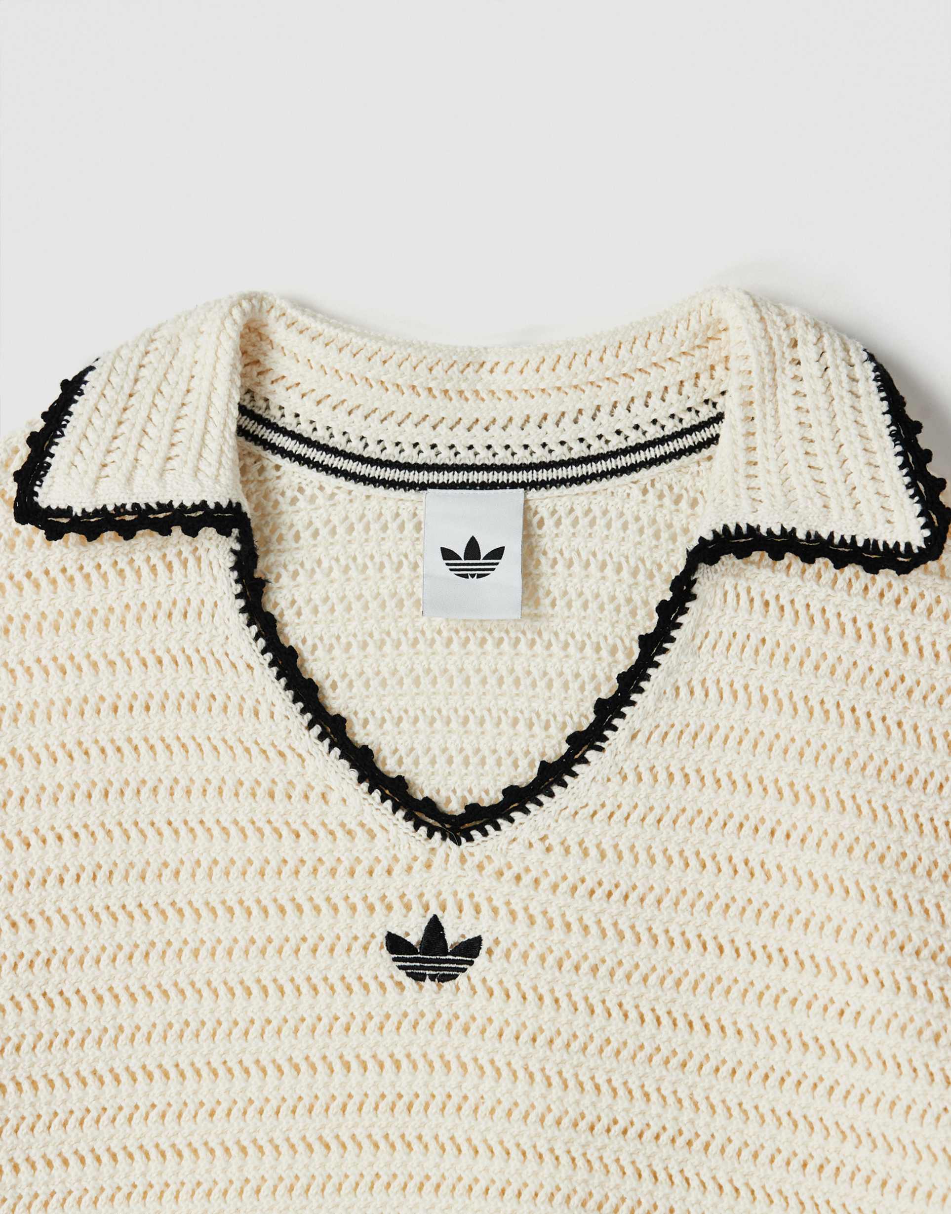 adidas Originals x ASOS crochet knitted top with contrast trim in ecru