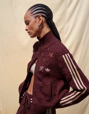 adidas adidas Originals x ASOS crochet knitted track jacket co-ord in brown