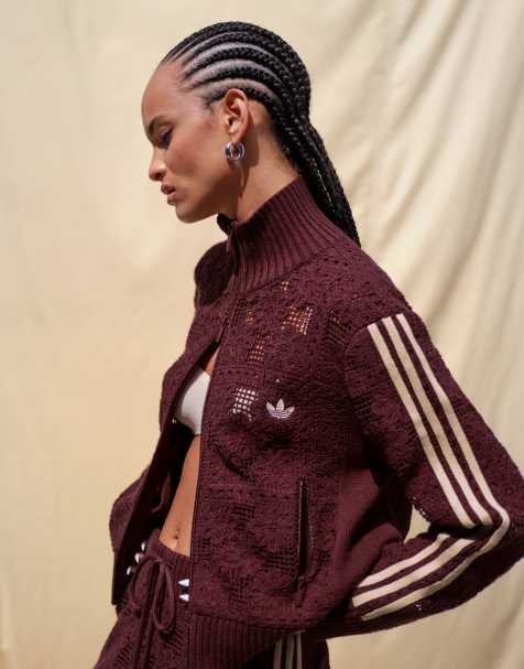 adidas Originals x ASOS crochet knitted track jacket co-ord in brown - view 1