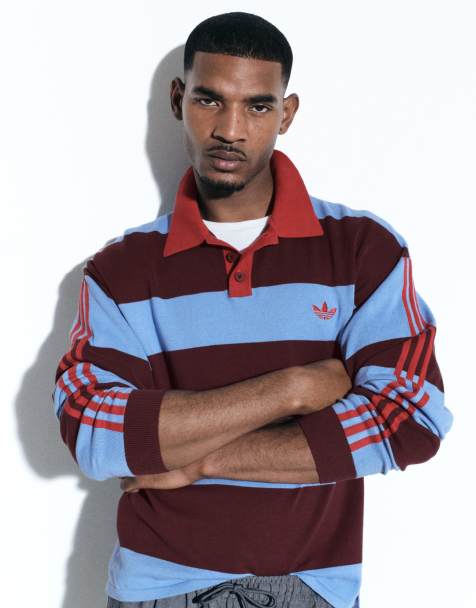adidas Originals x ASOS dzianinowe polo rugby w niebiesko-brązowe paski - view 1