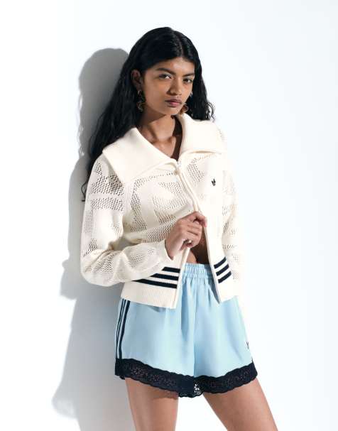 adidas Originals x ASOS gebreide gehaakte tracktop in gebroken wit - view 1