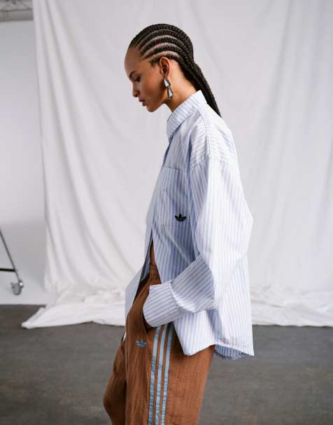 adidas Originals x ASOS – Gestreifte Oversize-Hemdbluse in Blau und Weiß - view 1