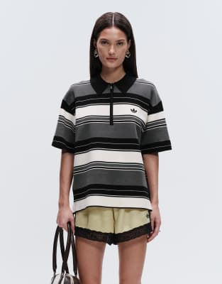 Adidas Originals x ASOS knit polo shirt in khaki stripe khaki