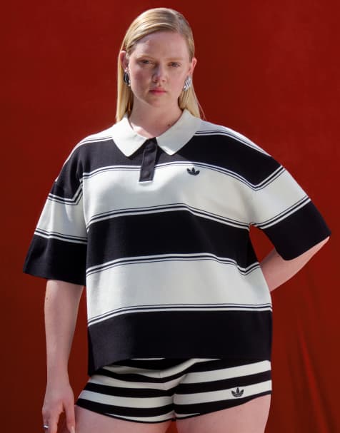 adidas Originals x ASOS knitted polo shirt co-ord in black and white stripe - view 1