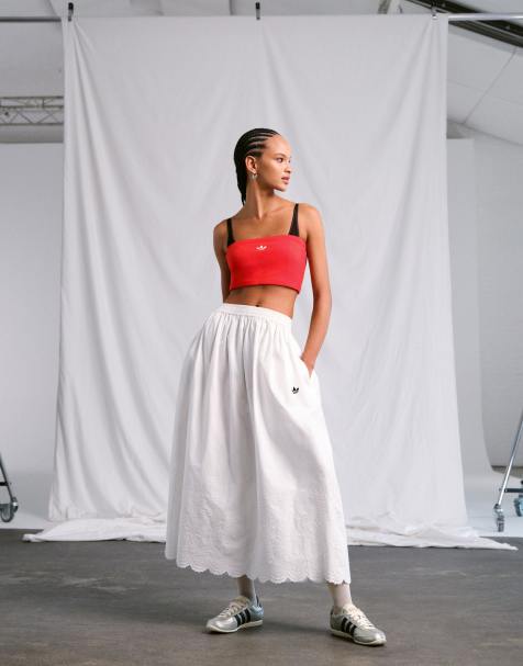 adidas Originals x ASOS maxi skirt with broderie in white - view 1