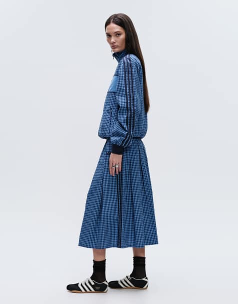 adidas Originals x ASOS - Midi rok met gingham ruit in blauw - view 1