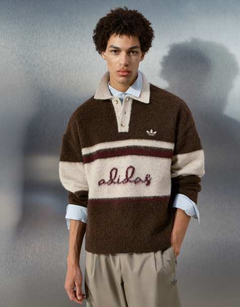 adidas Originals x ASOS oversize pikétröja med långa ärmar i brunt borstad stickning med ull - view 1