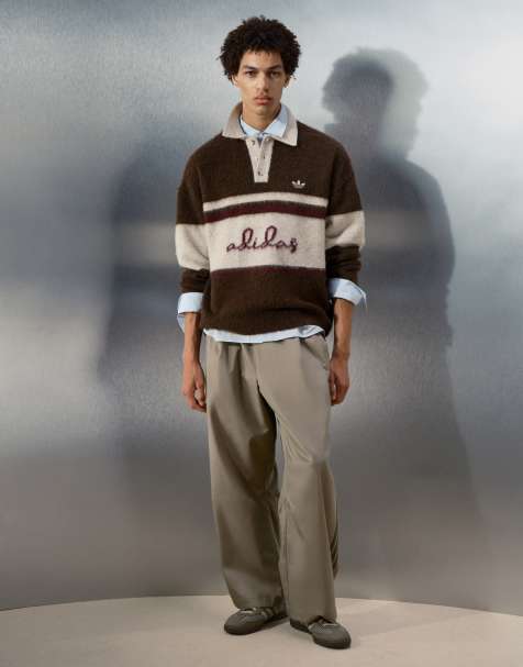 adidas Originals x ASOS oversize pikétröja med långa ärmar i brunt borstad stickning med ull - view 1