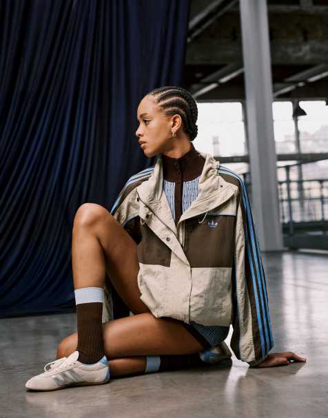 adidas Originals x ASOS – Oversize-Trainingsjacke aus Nylon in Beige mit Farbblockmuster - view 1