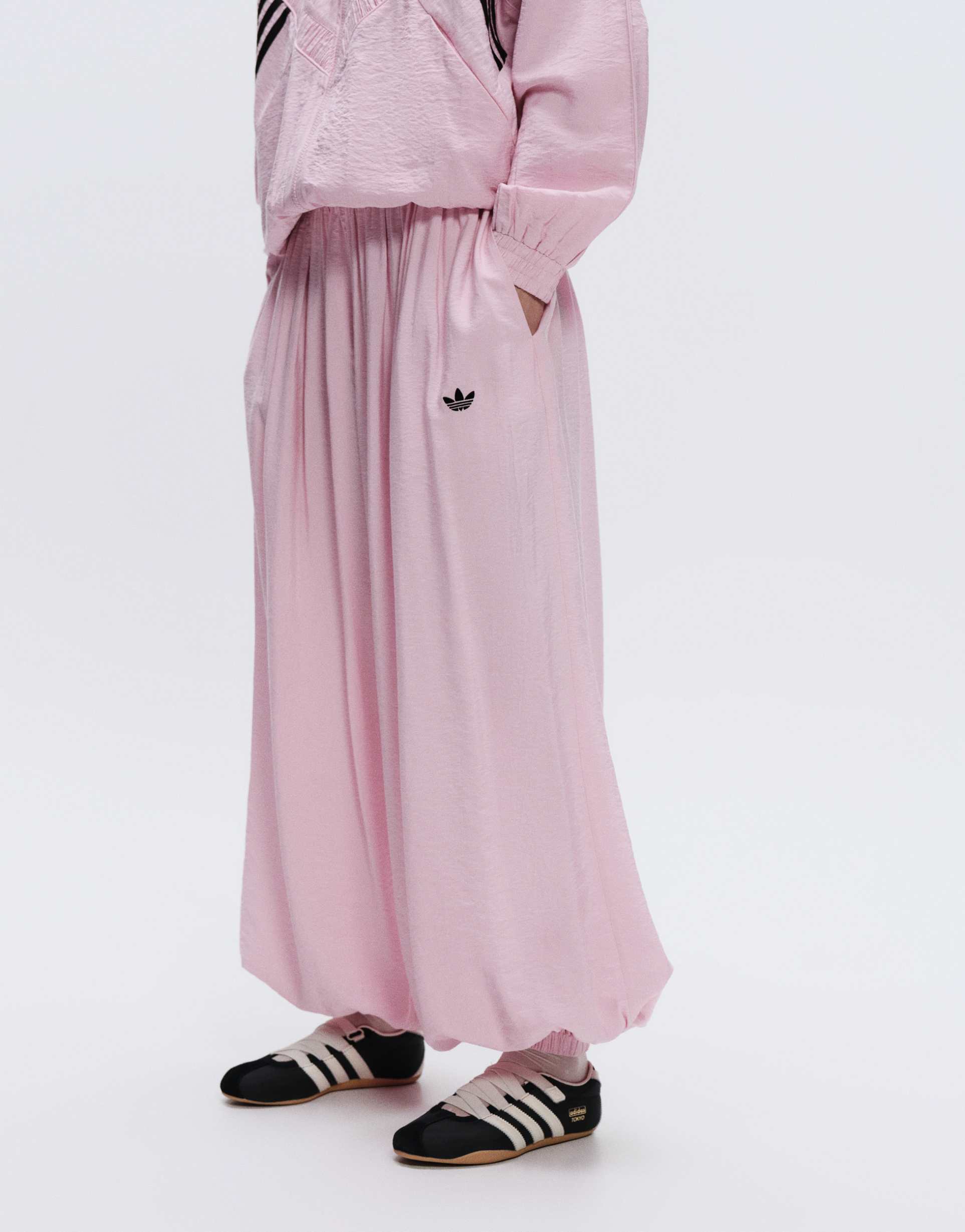 adidas originals x asos oversized balloon track pants in pink nylon mix