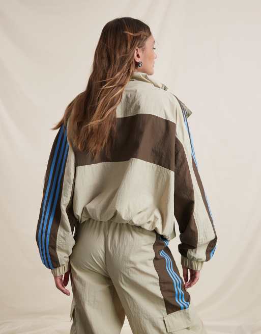 adidas Originals x ASOS oversized colour block track jacket in beige nylon