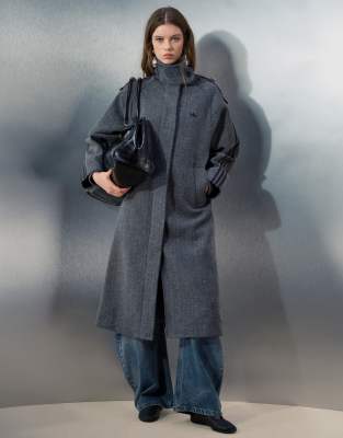 adidas Originals x ASOS oversized funnel neck coat in gray herringbone | ASOS