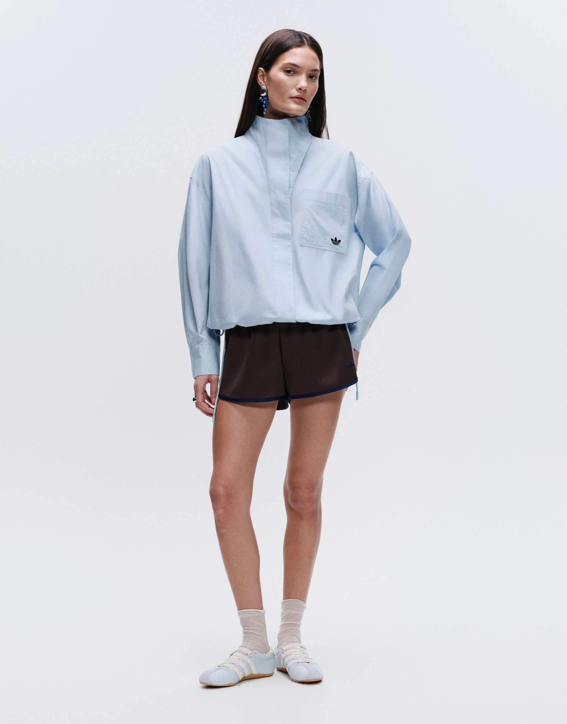 adidas originals x asos oversized funnel neck shirt in blue
