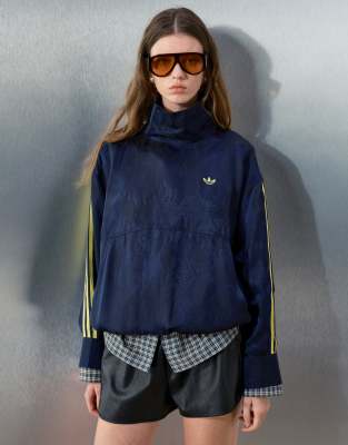 adidas Originals x ASOS oversized funnel neck shirt in navy snake satin jacquard