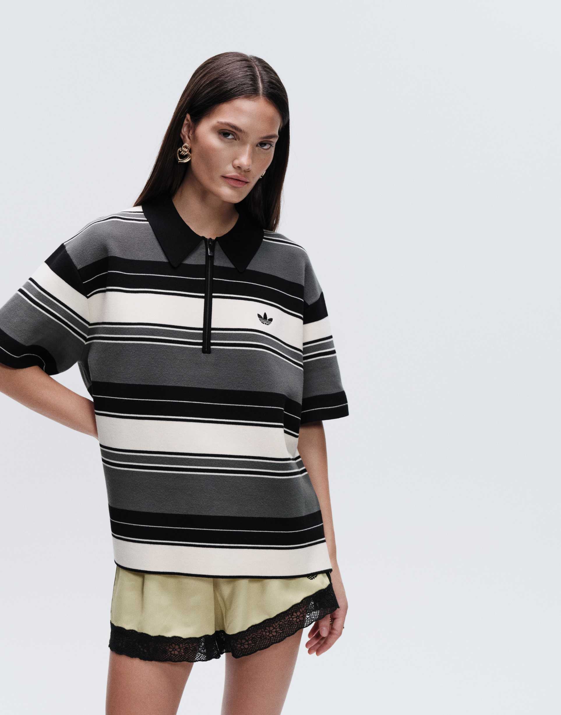 adidas originals x asos oversized knit polo shirt in khaki stripe
