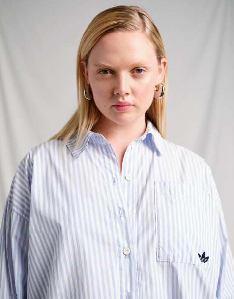 adidas Originals x ASOS oversized shirt in blue and white stripe - view 1