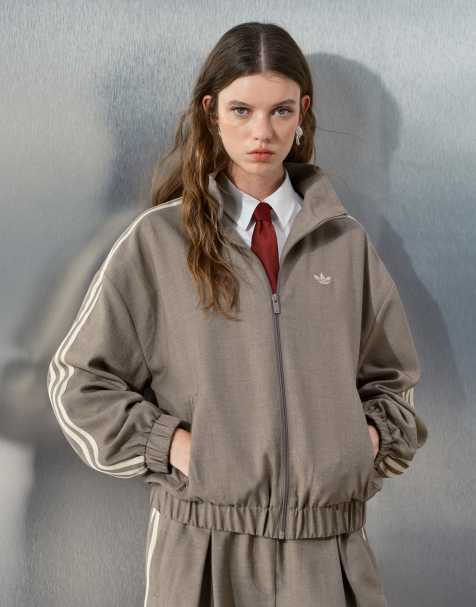 adidas Originals x ASOS oversized skräddad träningsjacka i beige melerad - view 1
