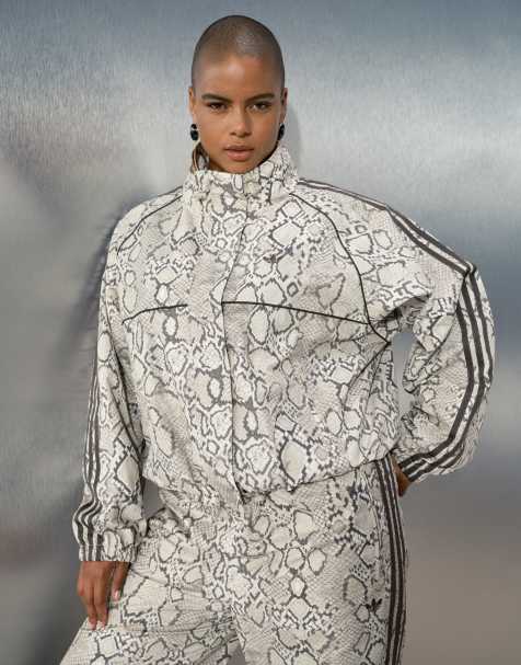 adidas Originals x ASOS oversized track jacket in beige snake print - view 1