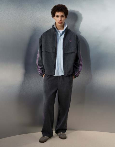 adidas Originals x ASOS oversized track jacket in gray herringbone wool blend - view 1