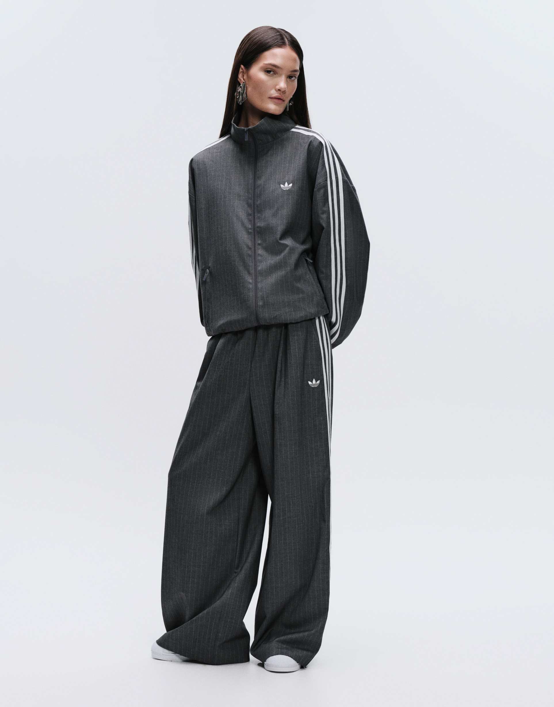 adidas originals x asos oversized track jacket in gray pin stripe