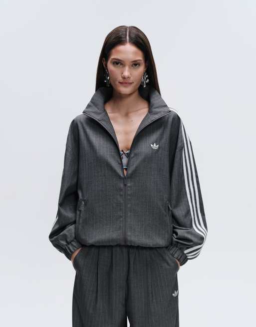 adidas Originals x ASOS oversized track jacket in gray pin stripe