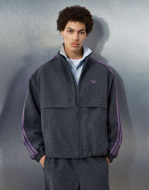 adidas Originals x ASOS oversized track jacket in grey herringbone wool blend - view 1