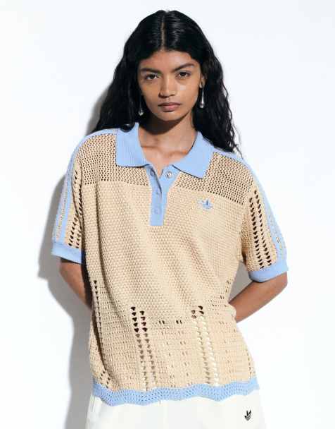 adidas Originals x ASOS polo in beige crochet - view 1