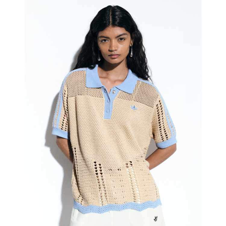 adidas Originals x ASOS polo top in beige crochet | ASOS