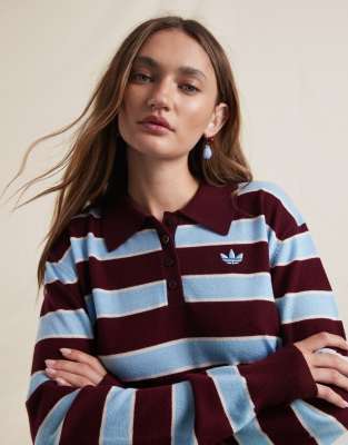 adidas Originals x ASOS - Rugby-Oberteil aus Wolle mit burgunderroten Streifen