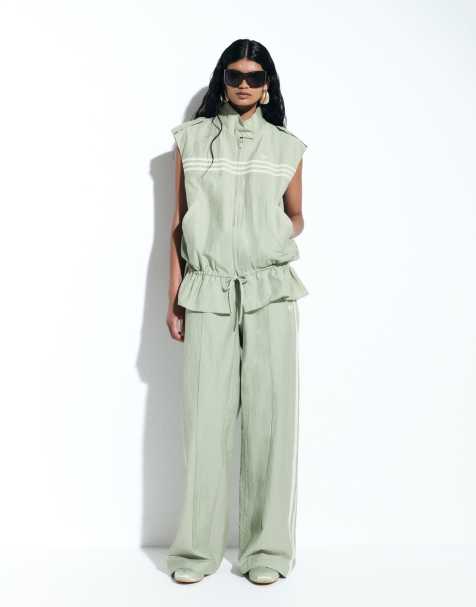 adidas Originals x ASOS sleeveless track jacket and wide leg track pants in sage - view 1