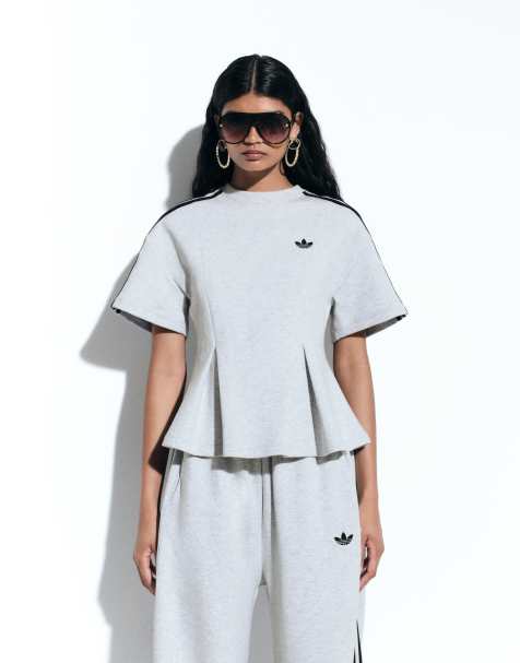 adidas Originals x ASOS T-shirt med taljedetalje i grå sweat - view 1