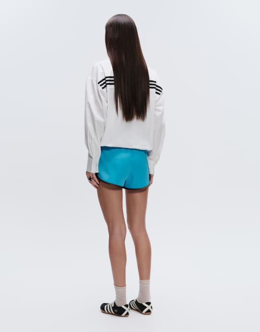 adidas Originals x ASOS three stripe sprinter shorts in blue, 4 of 5