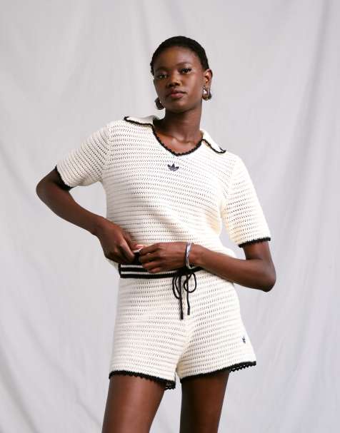 adidas Originals x ASOS - Top en maille au crochet à bords contrastants - Écru - view 1
