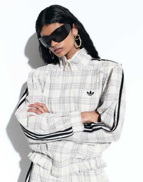adidas Originals x ASOS track jacket in cream check seersucker with shoulder pads - view 1