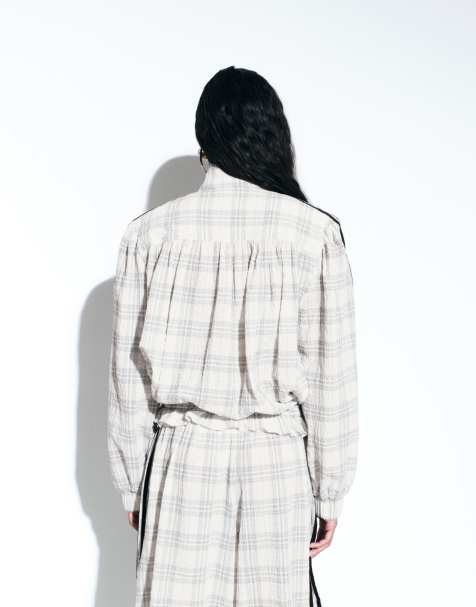 adidas Originals x ASOS track jacket in cream check seersucker with shoulder pads - view 1