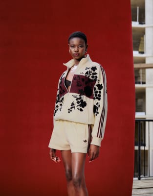 adidas adidas Originals x ASOS track jacket with floral embroidery in buttermilk-Neutral