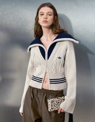 adidas Originals x ASOS track jacket with funnel neck in oatmeal cable knit | AS