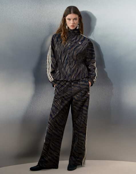 adidas Originals x ASOS track jacket with peplum and track pants in brown zebra print - view 1