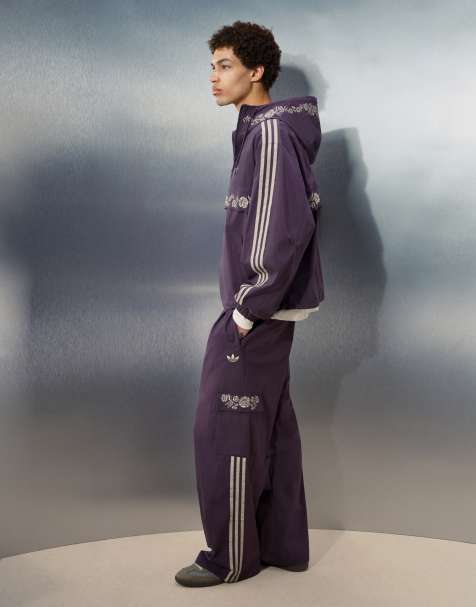 adidas Originals x ASOS track pants with embroidery detail in plum - view 1