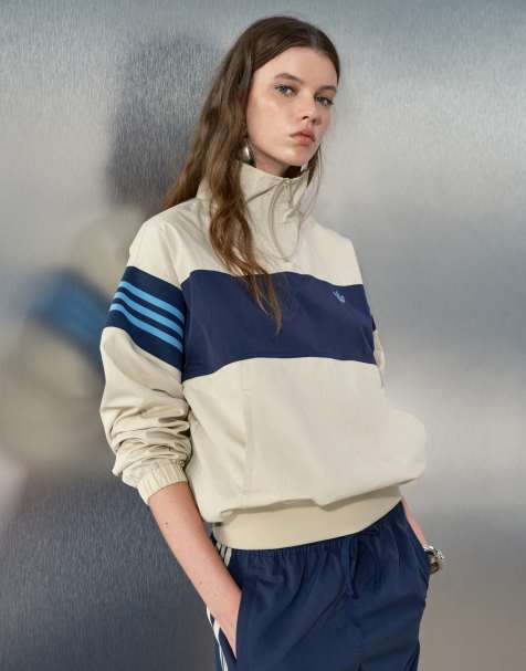 adidas Originals x ASOS träningsjacka med halvlång dragkedja, färgblock i sten och marin - view 1